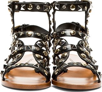 Dolce & Gabbana Black Leather Embellished Sandals