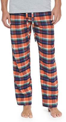 Neiman Marcus Plaid Two-Piece Pajama Set, Orange