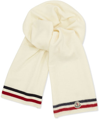 Moncler Men's Reversible Cashmere Logo Scarf, White