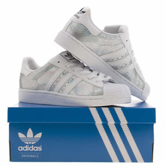 adidas womens white & silver superstar 2 foil trainers