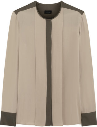 Theory Edera two-tone silk-georgette blouse