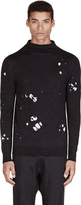 McQ Charcoal Distressed Patchwork Sweater