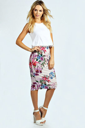 boohoo Kendal Floral Print Midi Skirt