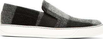 Lanvin Grey Felted Plaid Slip-On Shoes