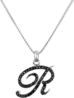 Macy's Sterling Silver Necklace, Black Diamond "R" Initial Pendant (1/4 ct. t.w.)
