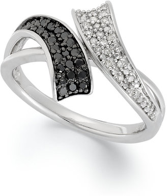 Sterling Silver Ring, Black (1/6 ct. t.w.) and White Diamond (1/10 ct. t.w.) Bypass Ring