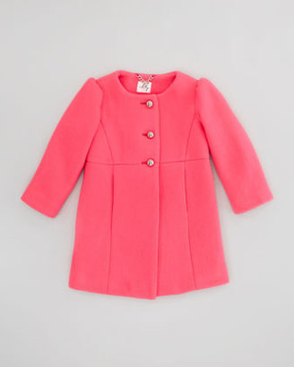 Milly Minis Tweed Puff-Sleeve Coat, Coral, Sizes 8-10