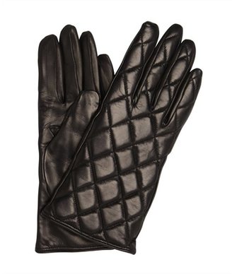 All Gloves black quilted leather and cashmere lined gloves