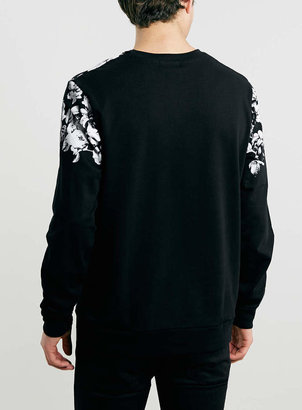 Topman Black Floral Printed Neck Sweatshirt
