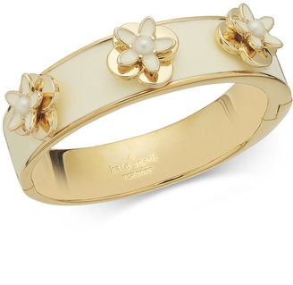 Kate Spade Gold-Tone Ivory Enamel and Faux Pearl Flower Bangle Bracelet