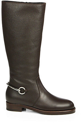 Gucci Leather & Shearling-Lined Horsebit Boots