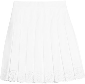 Alexander McQueen Embroidered pleated stretch-cotton piqué skirt