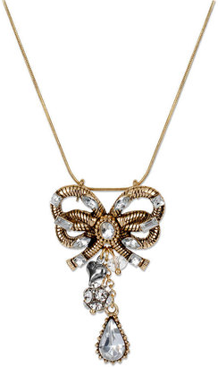 Betsey Johnson Necklace, Gold Tone Rope Bow Pendant Necklace