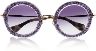 Miu Miu Round-frame glittered acetate sunglasses