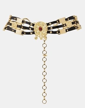 Black & Brown Black and Brown Drops Ornament Chain Belt - Black and gold