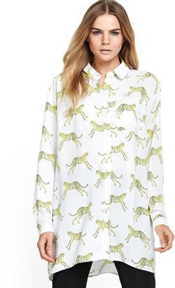 Love Label Cheetah Print Oversized Longline Shirt