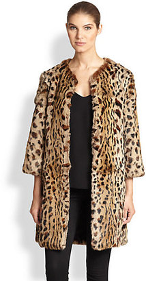 Adrienne Landau Leopard-Print Rabbit Fur Coat