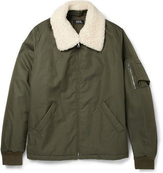 A.P.C. Shearling Collar Cotton-Blend Bomber Jacket
