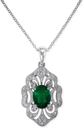 Effy Brasilica by Emerald (1-1/8 ct. t.w.) and Diamond (1/6 ct. t.w.) Pendant Necklace in 14K White Gold