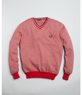 Fred Perry KIDS red striped cotton logo v-neck sweater