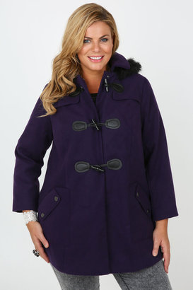Yours Clothing Purple Panelled Duffle Coat With Fur Trim Hood