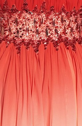 Sean Collection Embellished Waist Ombré Chiffon Strapless Gown
