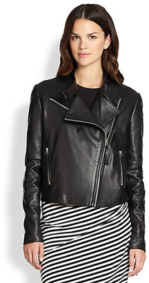 DKNY Leather Asymmetrical Moto Jacket