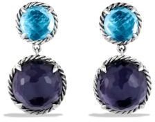 David Yurman Chatelaine Double-Drop Earrings with Black Orchid and Blue Topaz