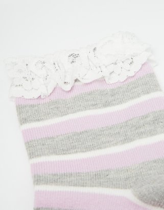 ASOS Stripe Lace Trim Ankle Socks