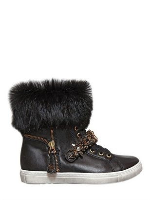 Miss Blumarine Lapin & Nappa Leather High Top Sneakers