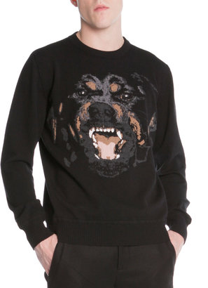 Givenchy Rottweiler-Embroidered Pullover Sweater, Black