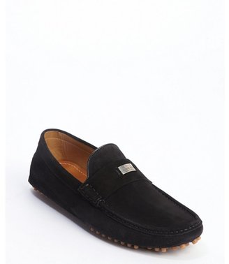 Gucci black suede logo plaque slip-on loafers