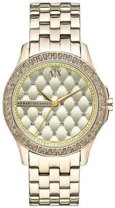 Armani Exchange Gold Dial Gold IP Plated Bracelet Ladies Watch