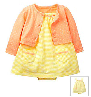 Carter's Baby Girls' Yellow/Orange Two-Piece Striped Dress and Cardi Set