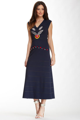 Cynthia Rowley Embellished Stripe V-Neck Dress