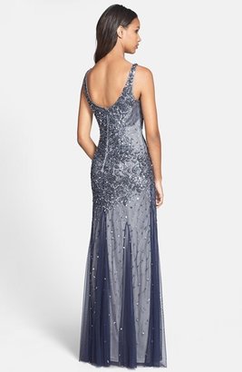 Adrianna Papell Beaded Mesh Tank Gown