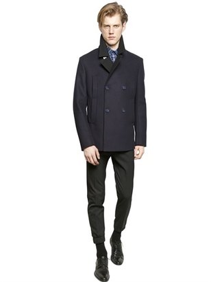 Kenzo Double Breasted Wool Blend Peacoat