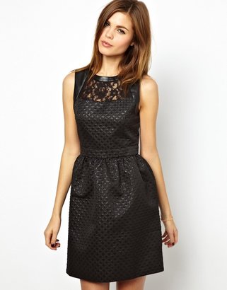 A/Wear A Wear Lace Dress With Leather Look Panel