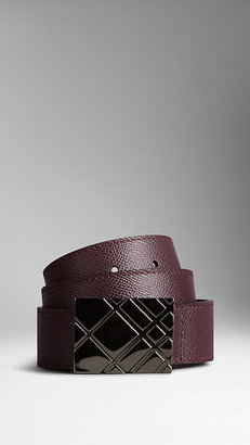 Burberry London Leather Check Plaque Buckle Belt
