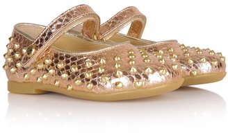 Missouri Girls Copper Snakeskin Print & Stud Mary Jane Shoes