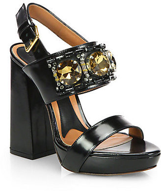 Marni Jeweled Leather Slingback Platform Sandals