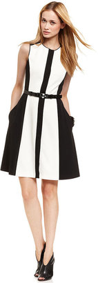 Vince Camuto Dress, Sleeveless Belted Colorblocked
