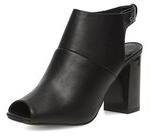 PeepToe Womens Black peep-toe shoe boots with silver heel- Black