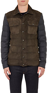 Moncler Men's Suede & Flannel Quilted Shirt-Jacket-BROWN