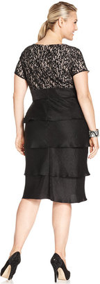 London Times Plus Size Lace Tiered Dress