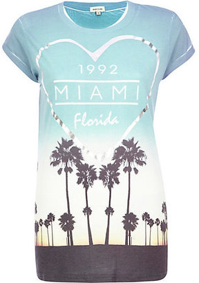 River Island Womens Blue 1992 Miami Florida print fitted t-shirt