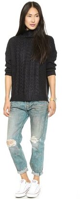 Bop Basics High Low Cable Knit Turtleneck Sweater