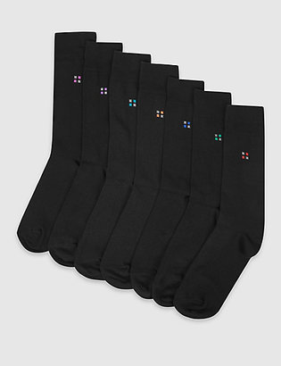 M&S Collection 7 Pairs of FreshfeetTM Cotton Rich Square Print Socks