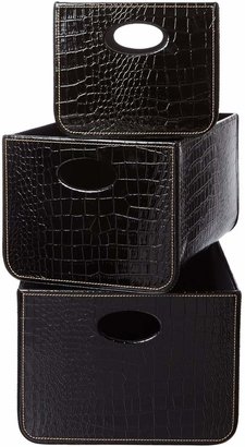 Biba Set of 3 black mock croc storage trays