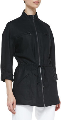 Magaschoni Easy Zip-Front Drawstring Jacket, Black